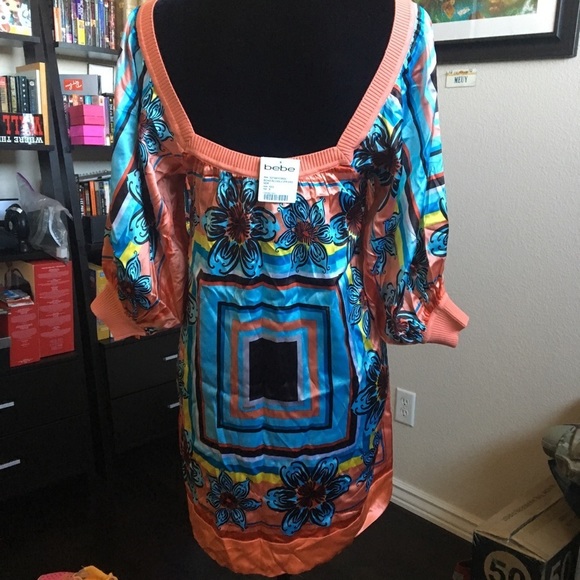 NWT Bebe Silk Tunic Dress square neck size small S - Picture 3 of 3